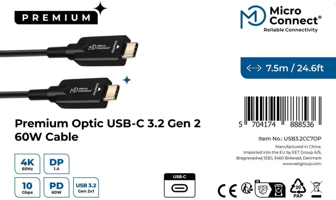 Microconnect USB3.2CC7OP USB-C kabel 7,5m - Zwart - afbeelding 2 van 6