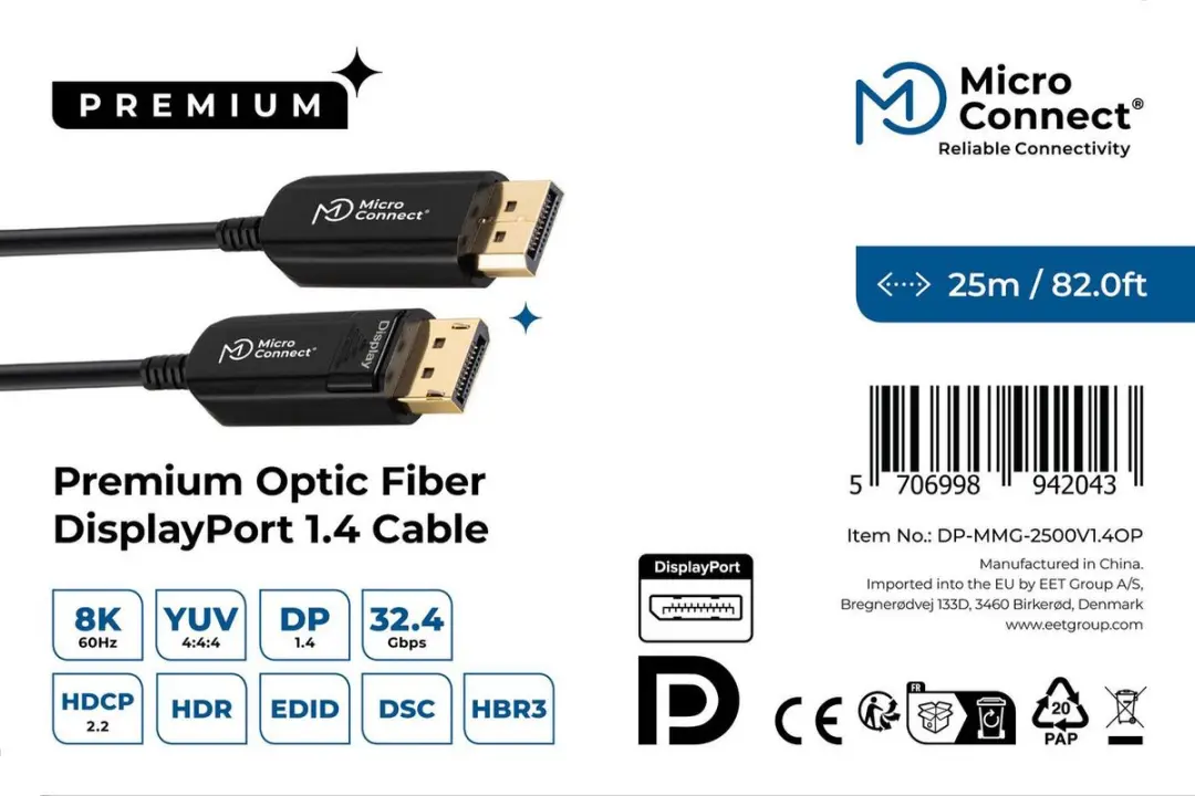 MicroConnect DP-MMG-2500V1.4OP DisplayPort kabel 25m - Zwart - afbeelding 2 van 4
