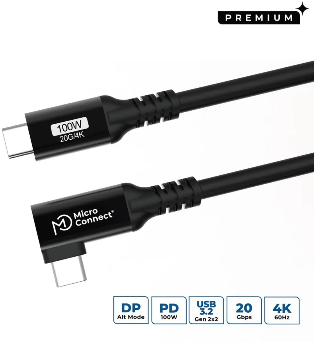 MicroConnect USB3.2CC5-A USB-C kabel 5m - 100W - Zwart - afbeelding 5 van 5