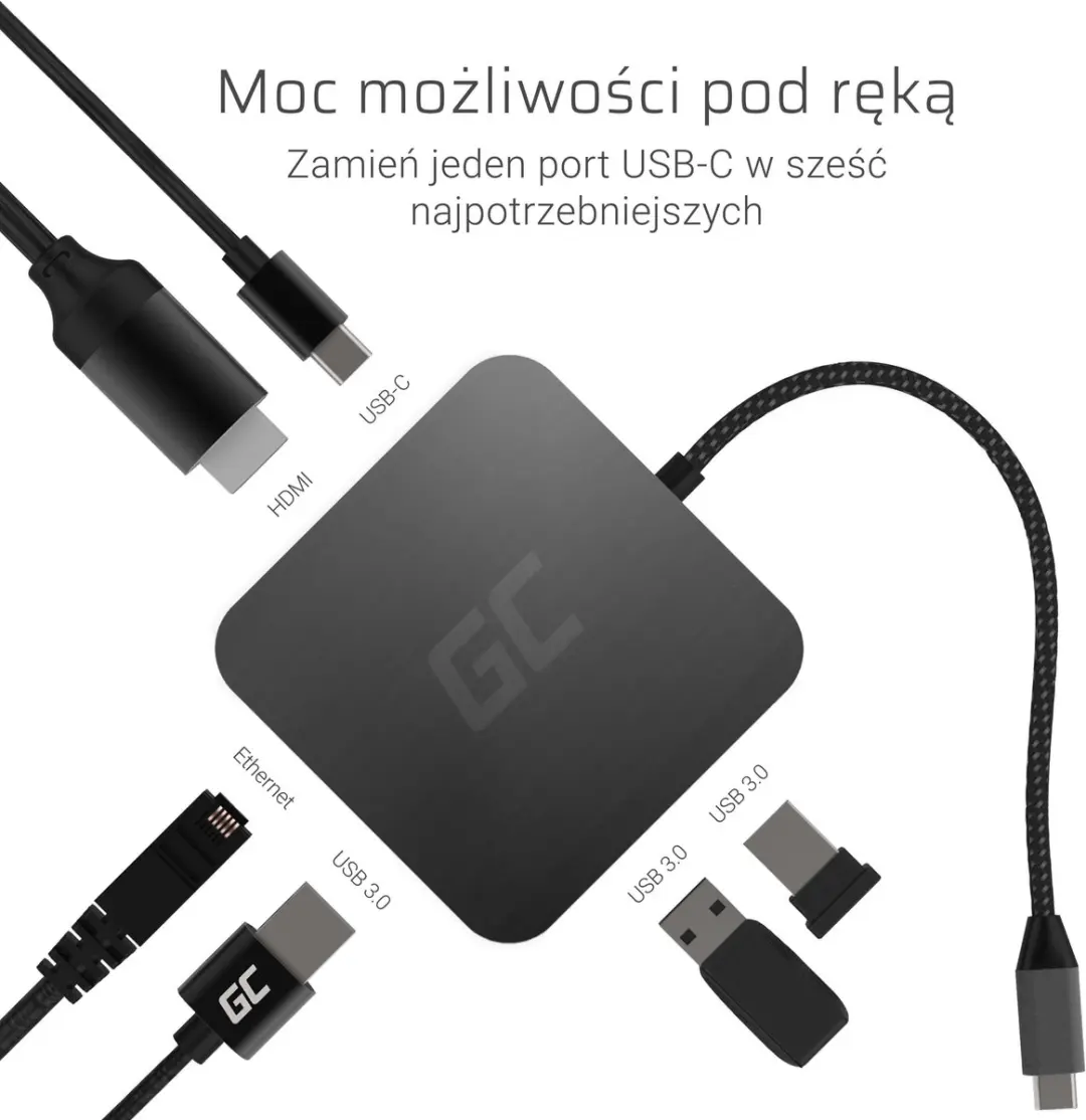 Green Cell AK61 USB Docking Station 6-in-1 - Zilver - afbeelding 3 van 6