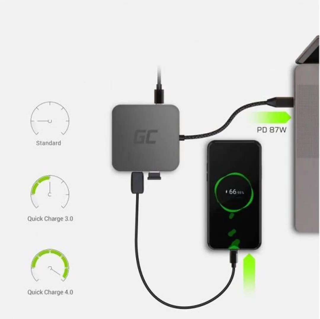 Green Cell AK61 USB Docking Station 6-in-1 - Zilver - afbeelding 4 van 6