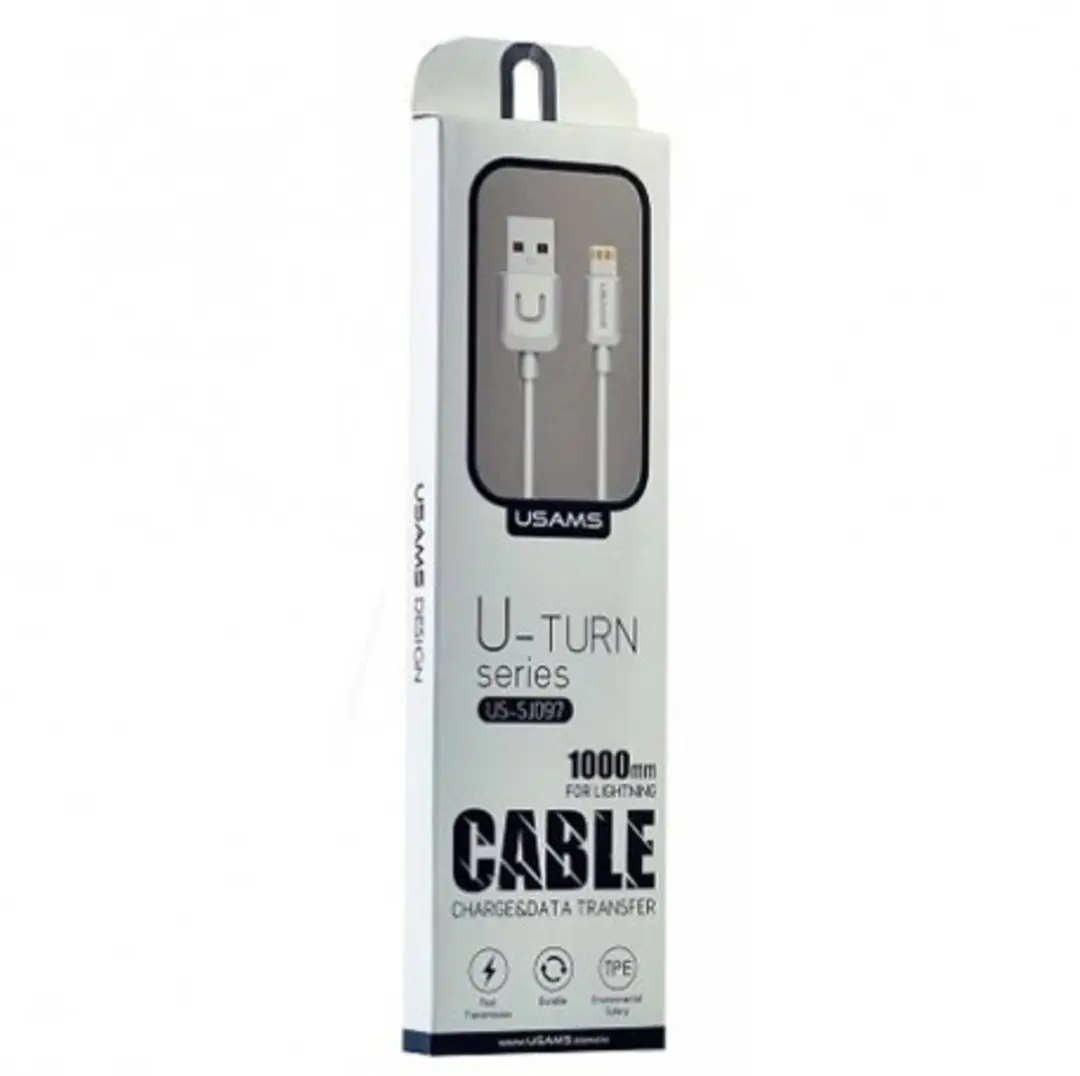 USAMS U-Turn Lightning Kabel 1m - 2A - Wit - afbeelding 3 van 6