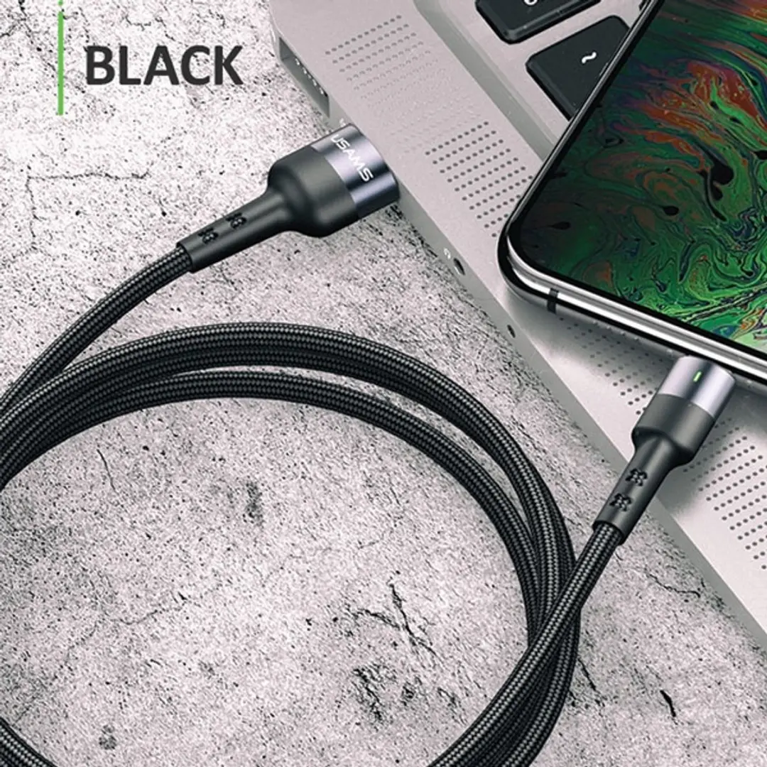 USAMS U26 USB-C Kabel 1m 3A Zwart - afbeelding 2 van 3