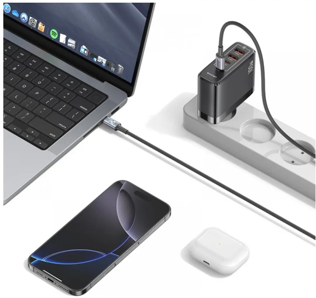 USAMS Huan SJ751 USB-C naar USB-C Kabel - 240W - Titaan - afbeelding 2 van 4