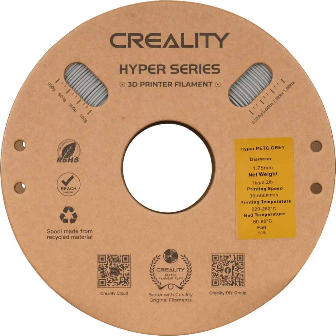Creality Hyper PETG Filament 1,75mm 1kg - Grijs - afbeelding 4 van 6