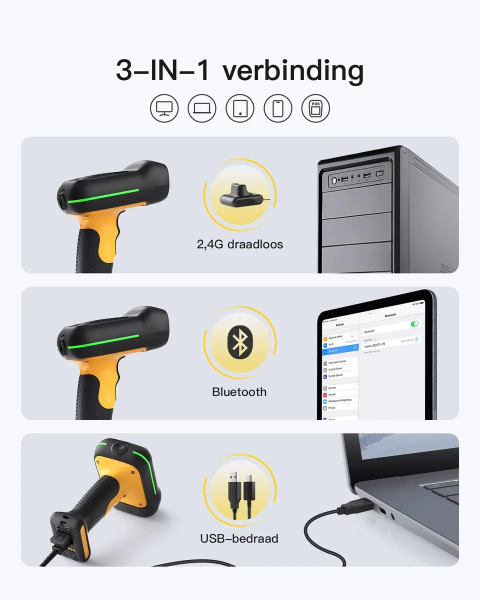 Inateck BCST-75S Barcodescanner - Draadloos - Zwart - afbeelding 6 van 6