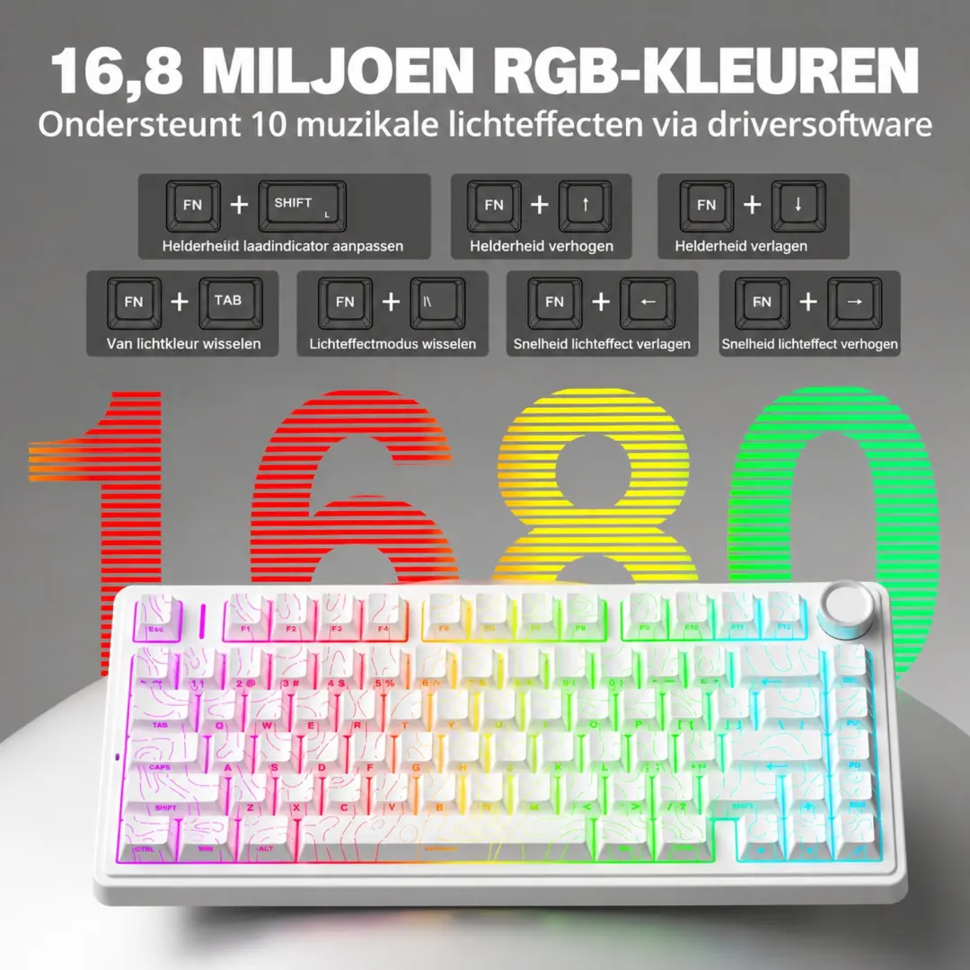 AULA F75 HE Gaming Toetsenbord - 75% - Hall Effect - Wit - afbeelding 6 van 6