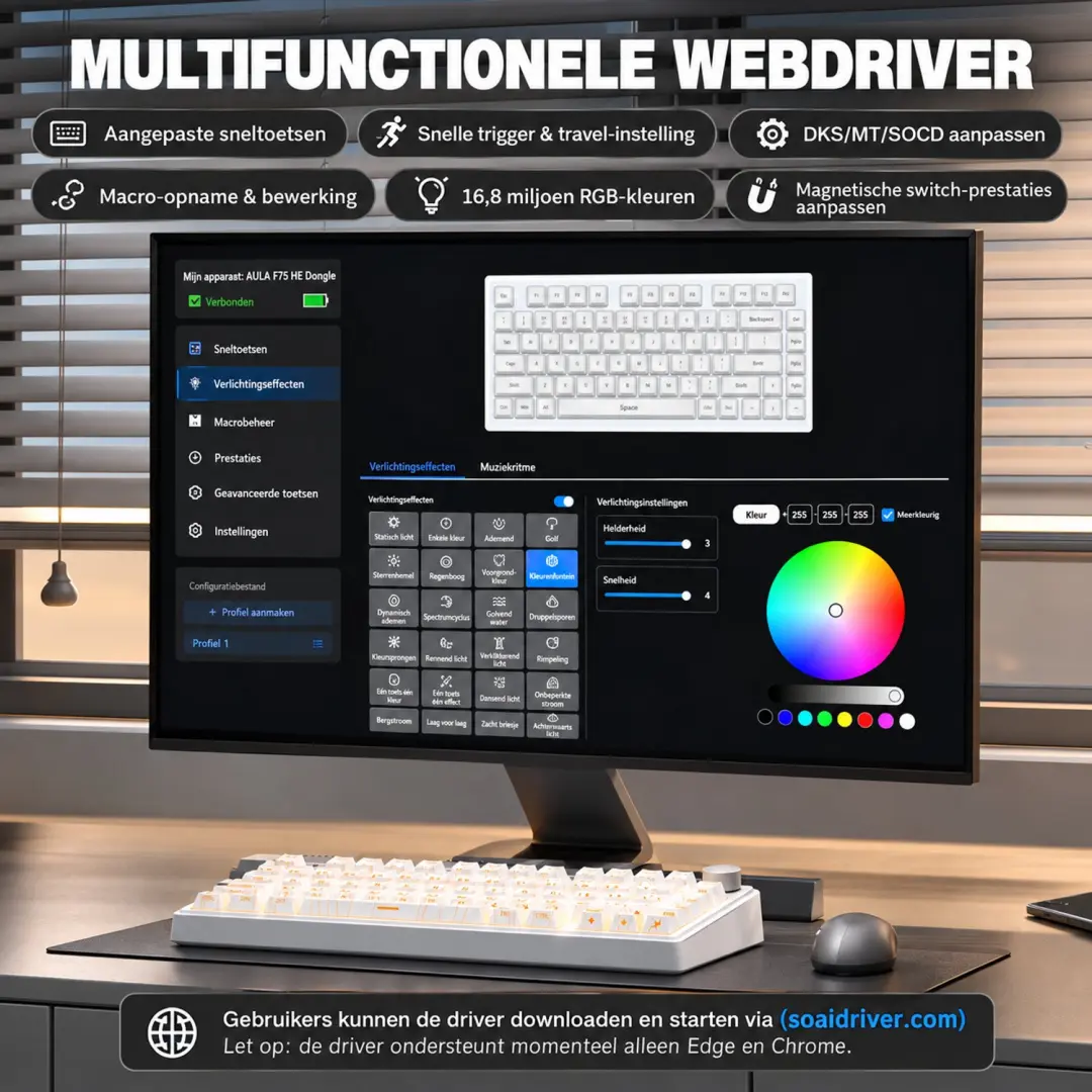 AULA F75 HE Gaming Toetsenbord - 75% - Hall Effect - Wit - afbeelding 3 van 6
