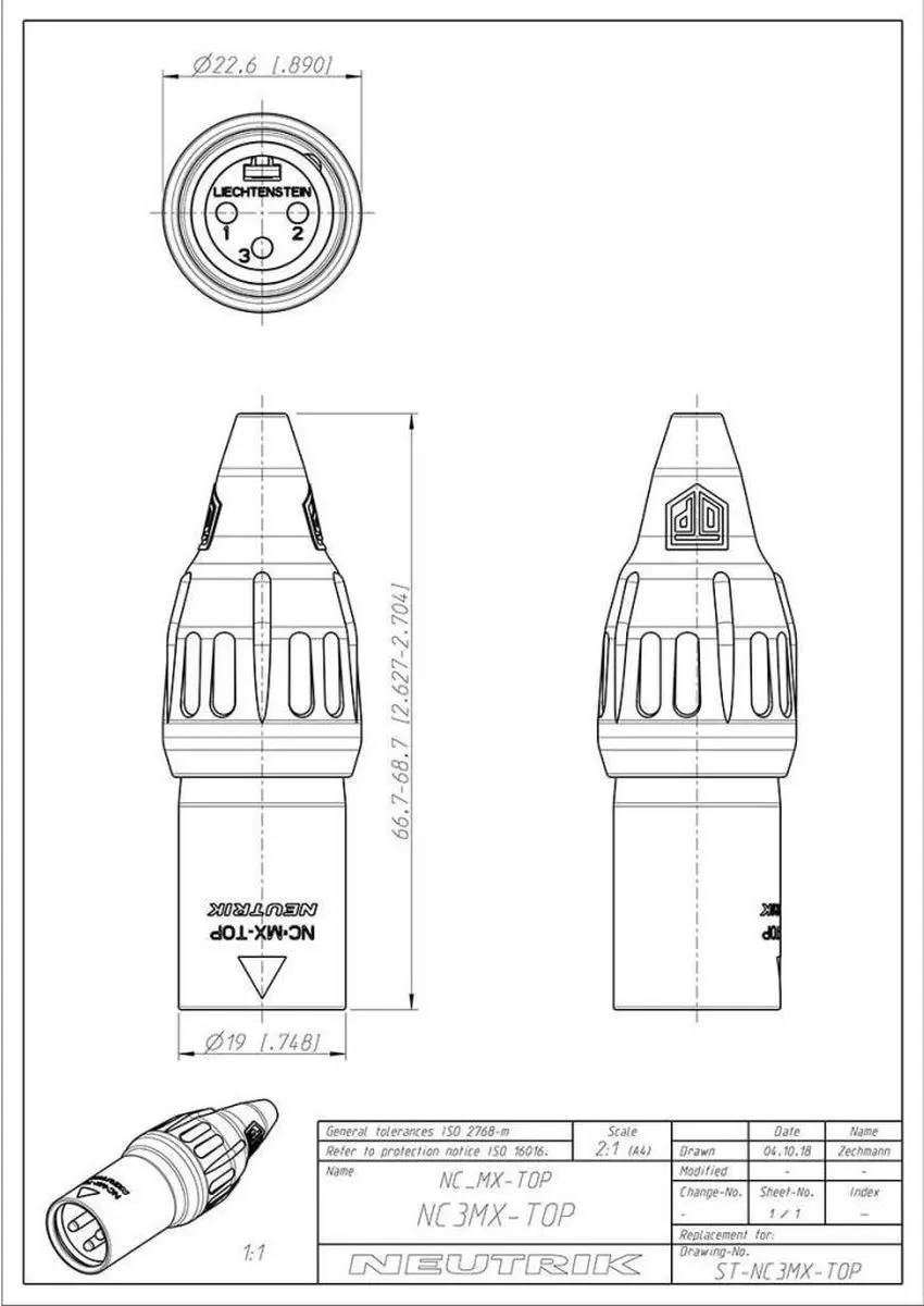 Neutrik NC3MX-TOP XLR Male Connector - Zwart - afbeelding 2 van 3