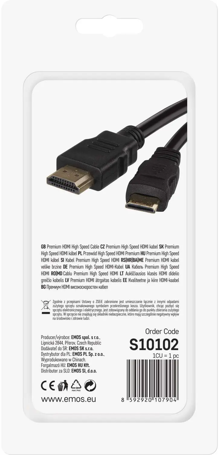 Emos S10102 HDMI 2.0 Kabel A-C 1,5m - Zwart - afbeelding 2 van 6