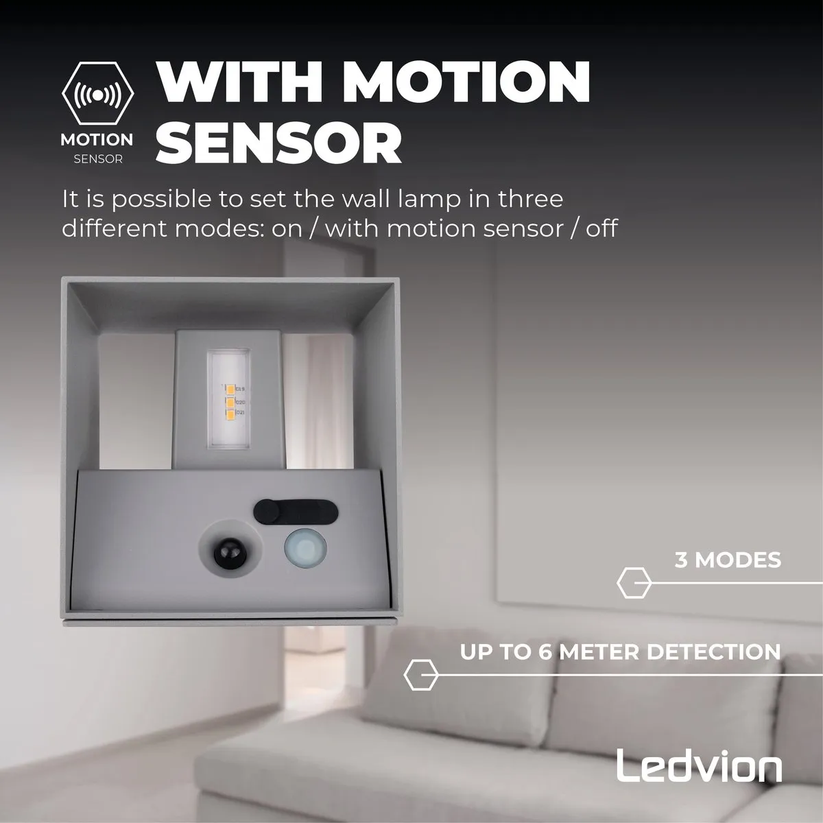 Ledvion USB Oplaadbare Wandlamp met Sensor 4400mAh - 3 Stuks Grijs - afbeelding 6 van 6