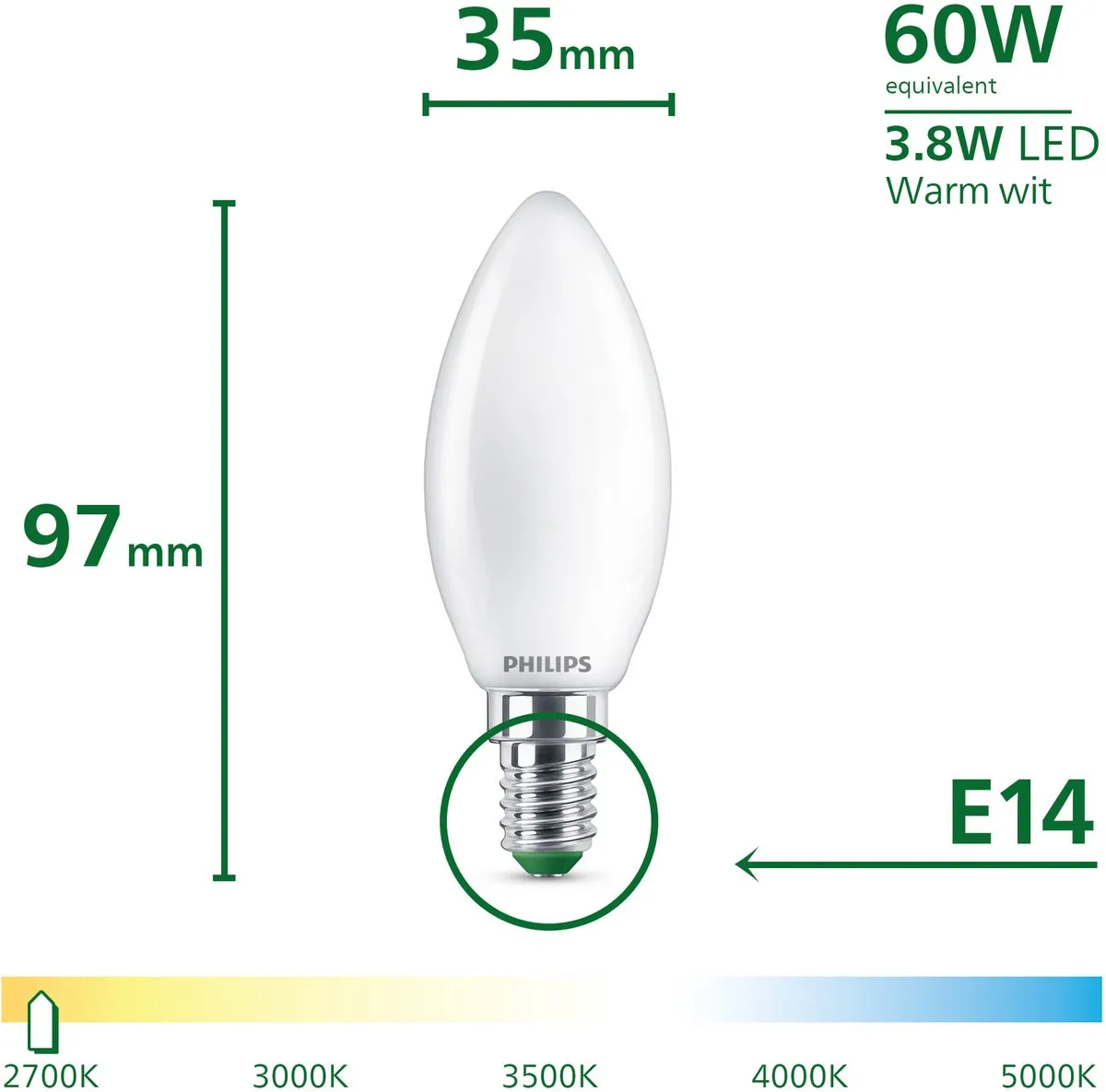 Philips UltraEfficient LED B35 E14 3.8W Warmwit Mat