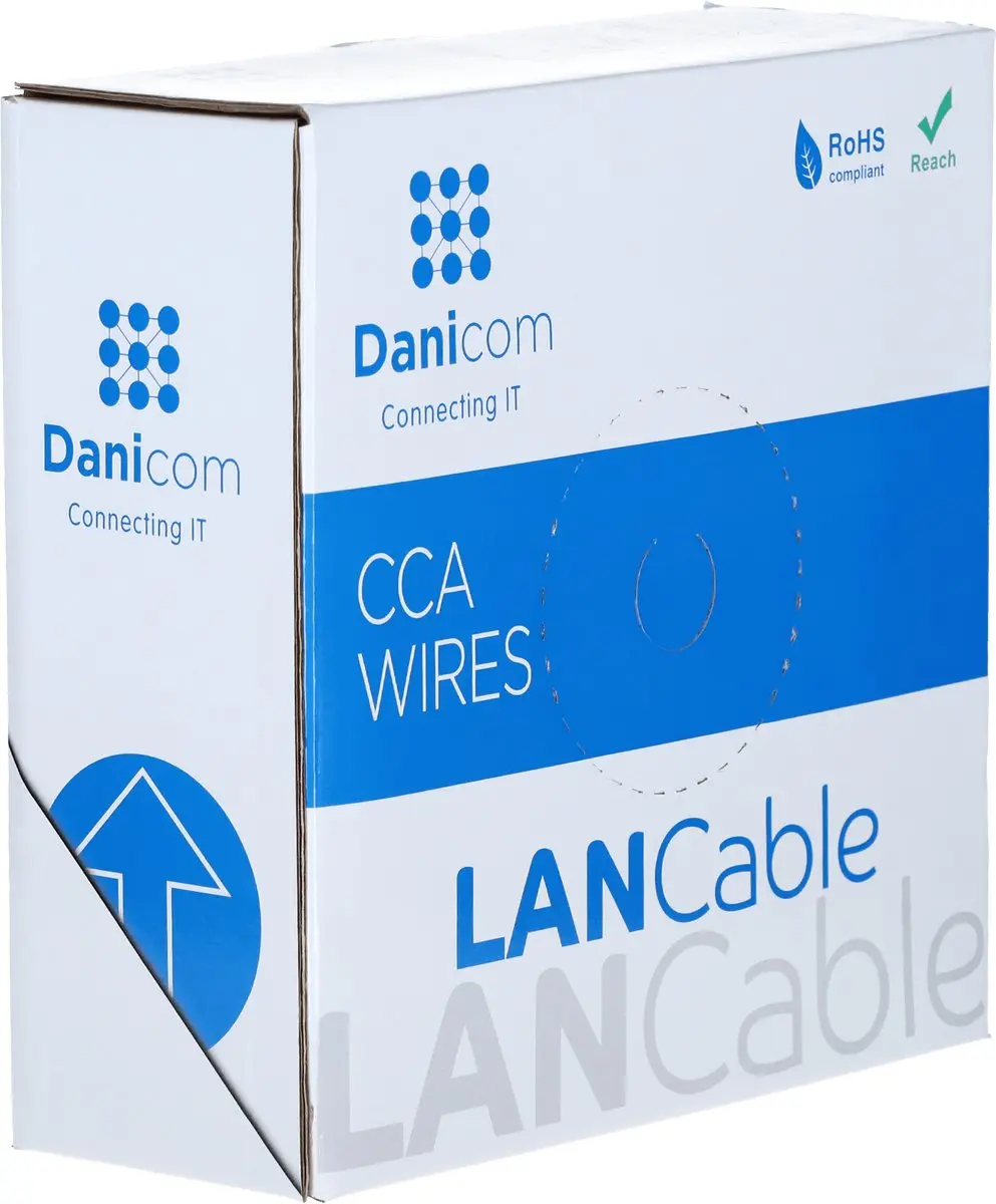 Danicom CAT6 SF/UTP 100 meter kabel op rol soepel grijs CCA
