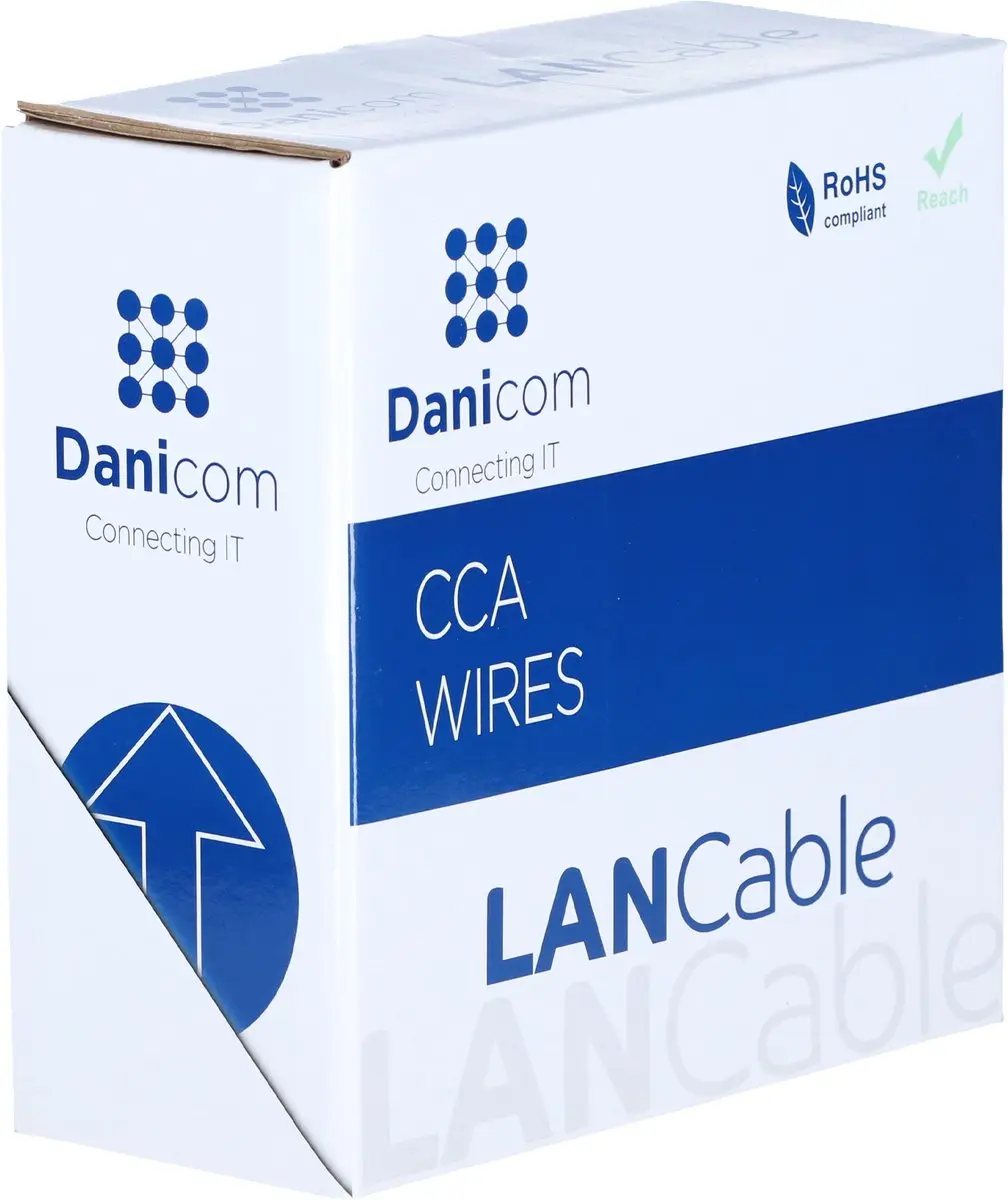 Danicom CAT5e U/UTP 100 meter buitenkabel op rol stug zwart CCA