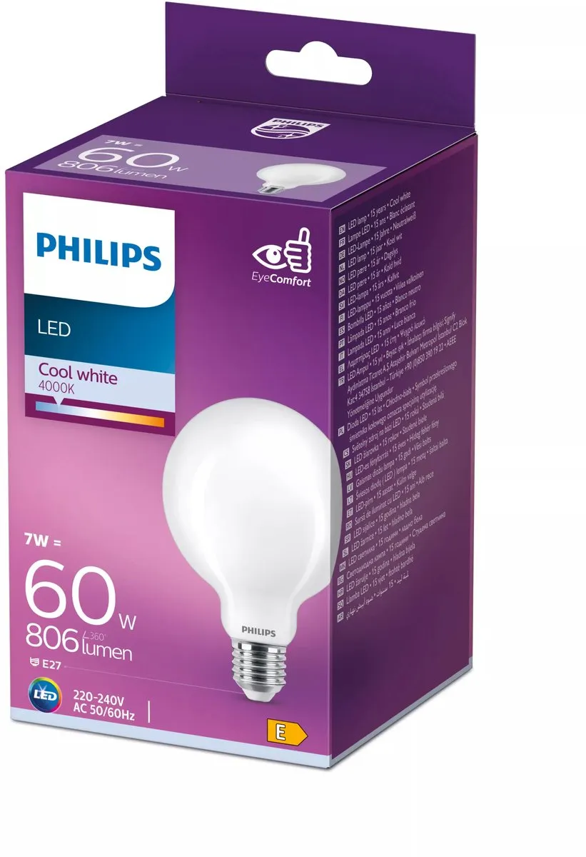 Philips LED Globelamp E27 7W Koelwit Mat - 4000K