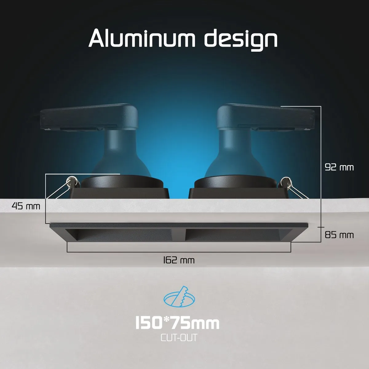 LEDVION LED Inbouwspot Dubbel Vierkant 162x85mm - Zwart - GU10