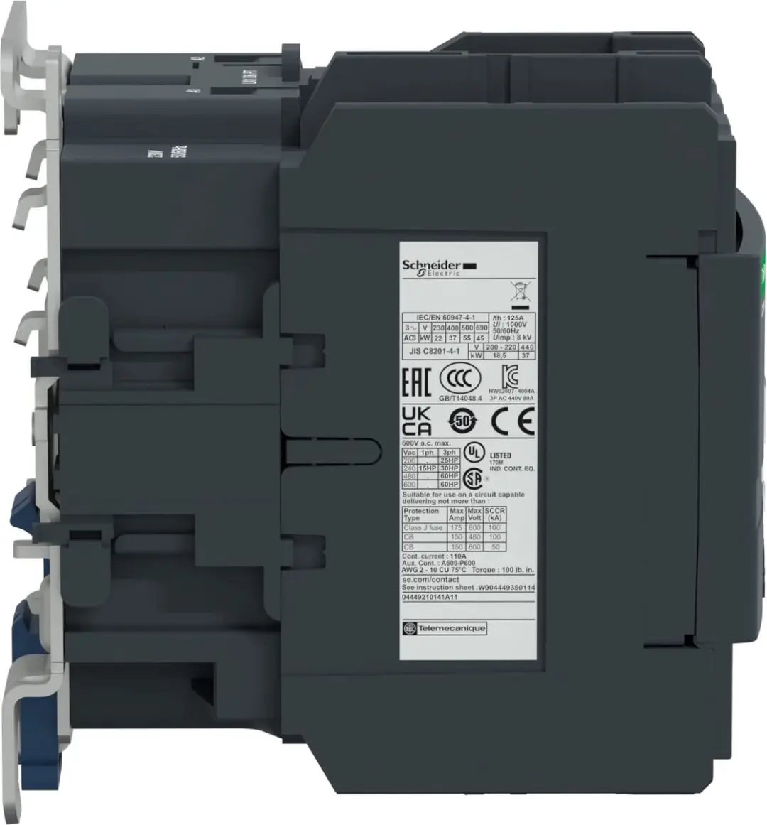 Schneider Electric TeSys LC1D80004P7 Magneetschakelaar 125A 4-polig 230VAC - afbeelding 5 van 6