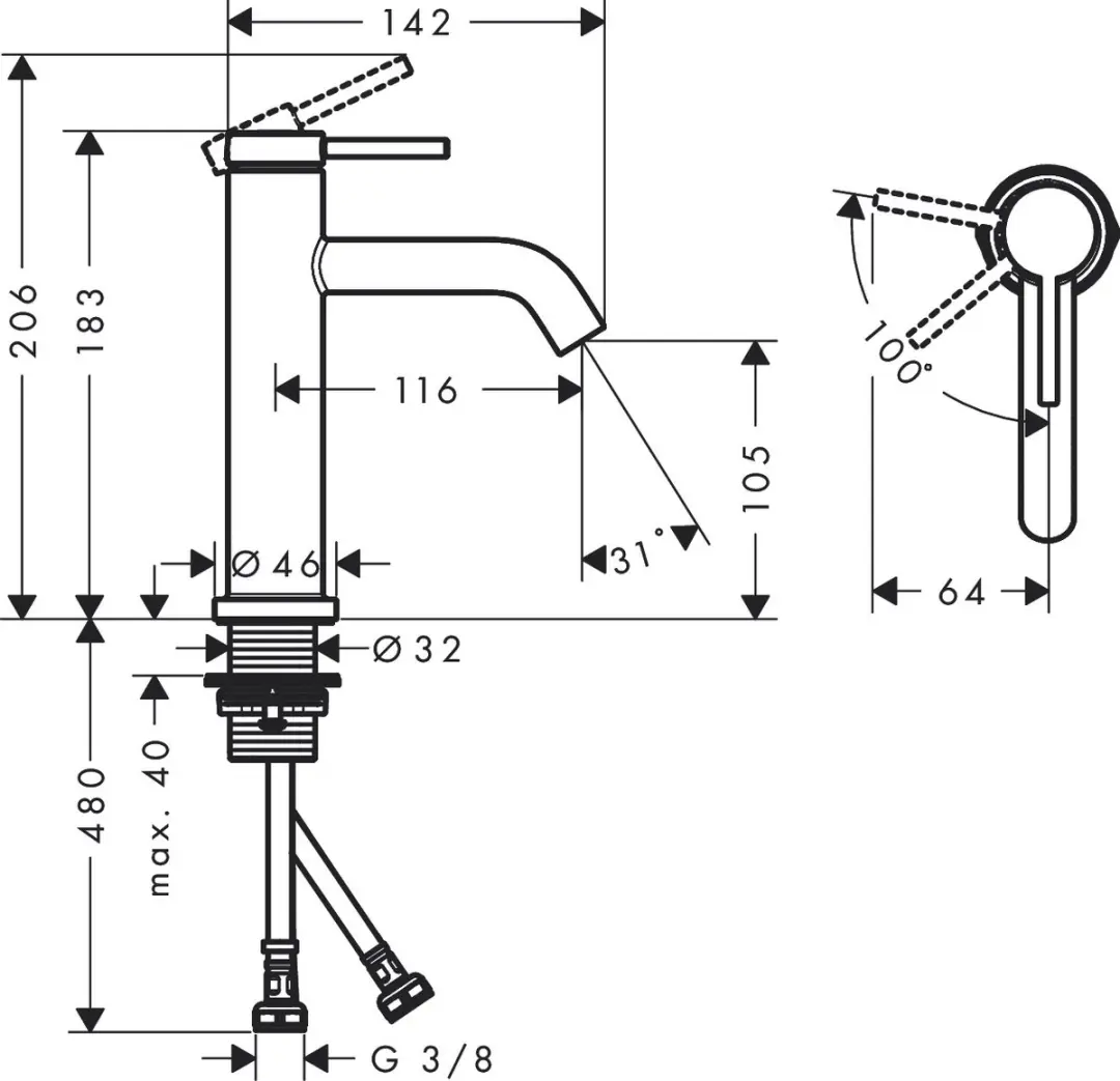 hansgrohe Tecturis S 73312670 Wastafelkraan - Mat Zwart - afbeelding 2 van 6