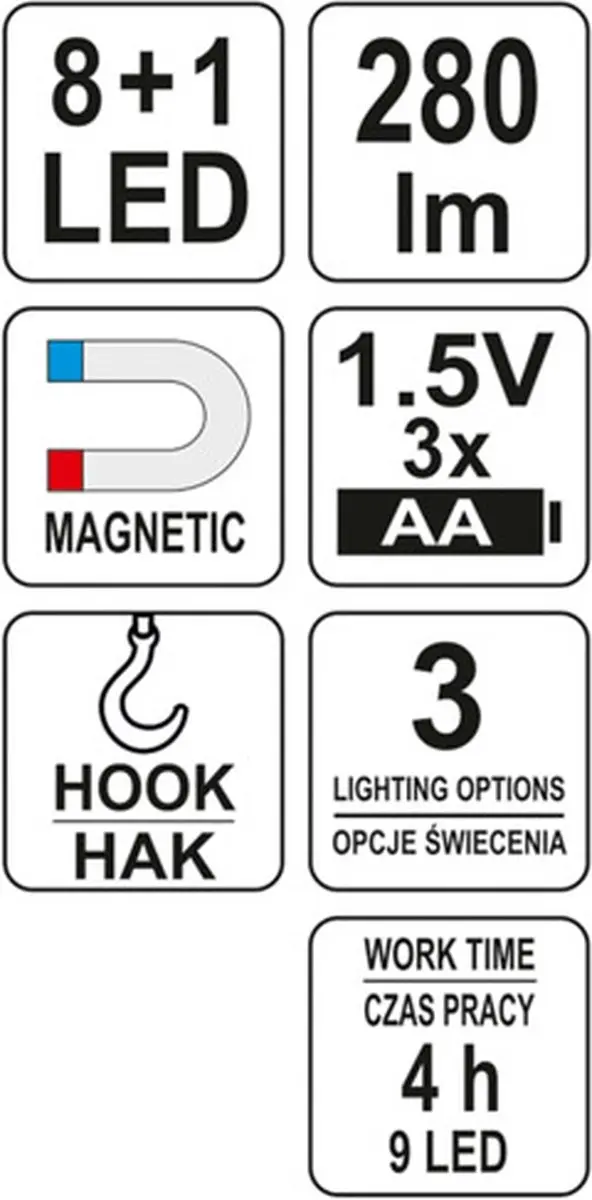 Yato YT-08513 Werklamp - 280 lm - Zwart/Rood - afbeelding 2 van 6