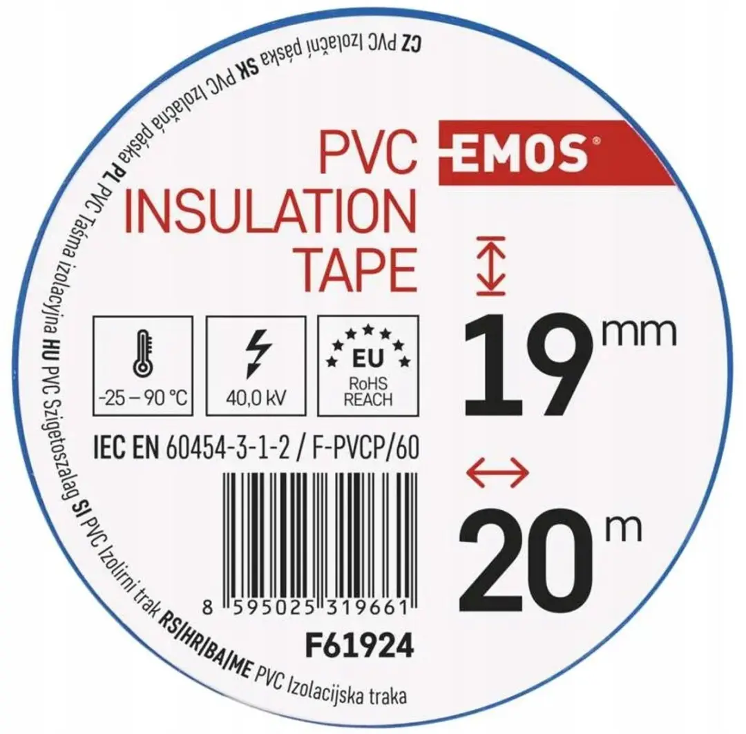 Emos PVC Isolatietape 19mm x 20m - Blauw - afbeelding 2 van 5