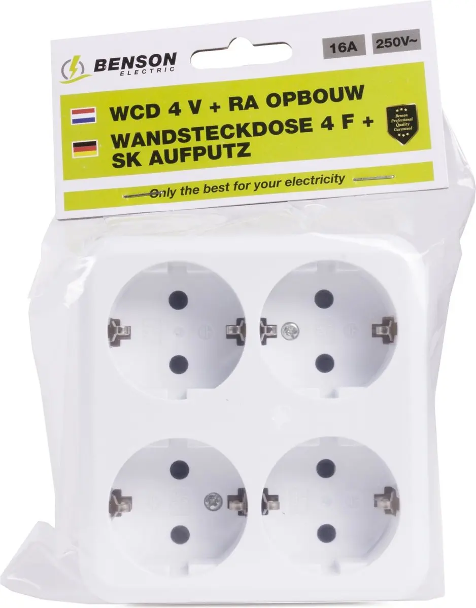 Benson Opbouw Stopcontact 4-voudig Randaarde Wit - afbeelding 2 van 4