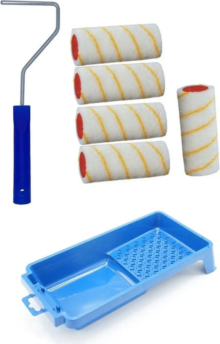 5x verfroller / vachtrollers incl rollerbeugel en verfbakje