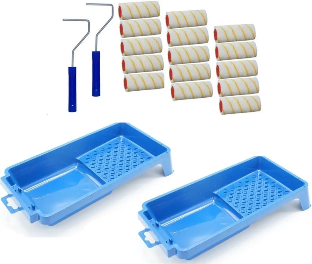 15x verfroller / vachtrollers incl 2 rollerbeugels en 2 verfbakken