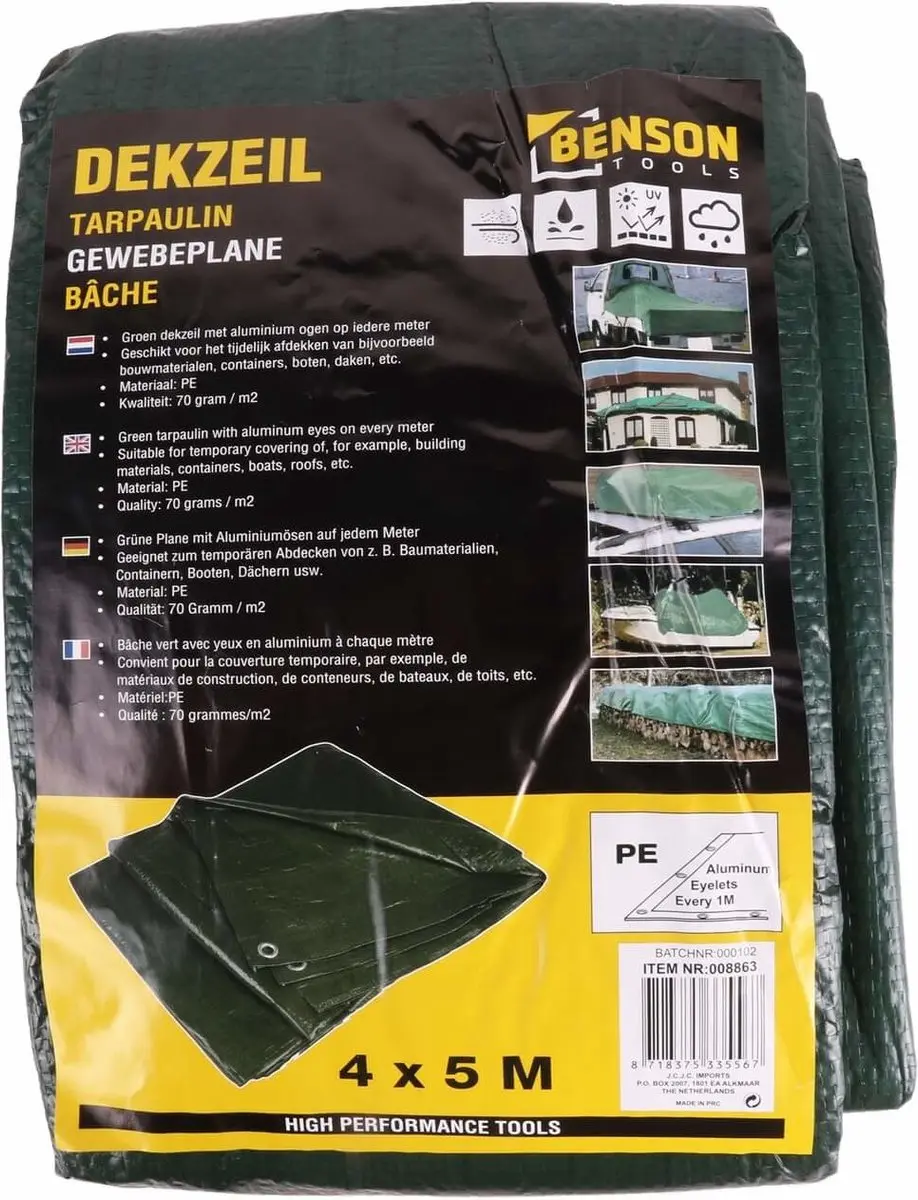 1x stuks stevig afdekzeil formaat 4 x 5 meter groen met ringen