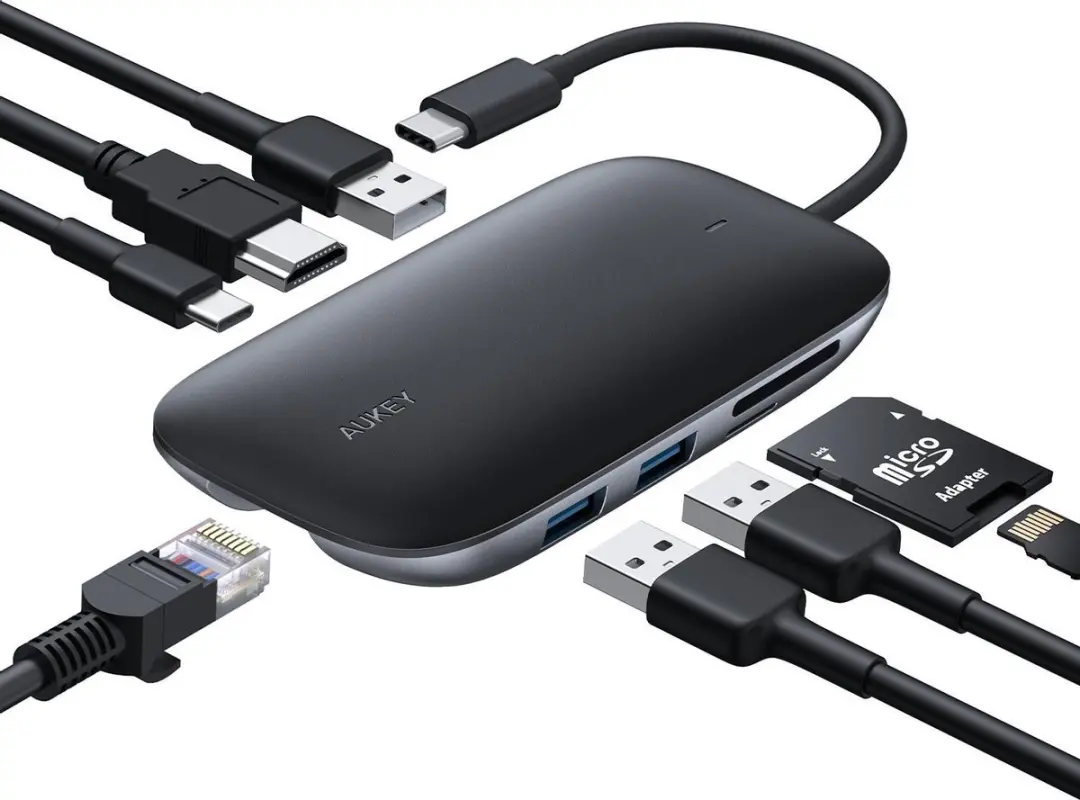 Aukey Unity Series 8-in-1 USB-C Hub - Zwart - afbeelding 2 van 6