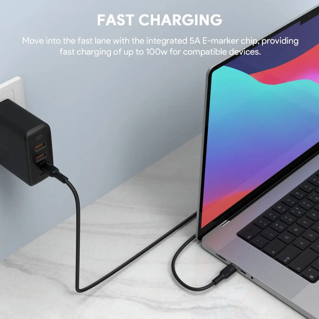 AUKEY CB-KCC101 USB-C naar USB-C kabel 100W - 1m - Zwart - afbeelding 5 van 6