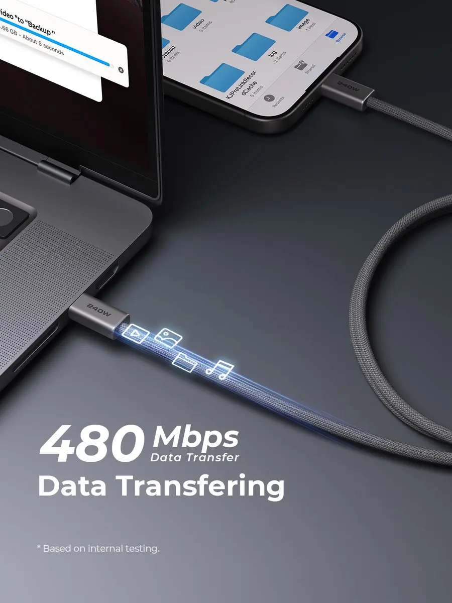 Aukey CB-DCC241 USB-C Oplaadkabel 1m 240W - Zilver/Grijs - afbeelding 4 van 6