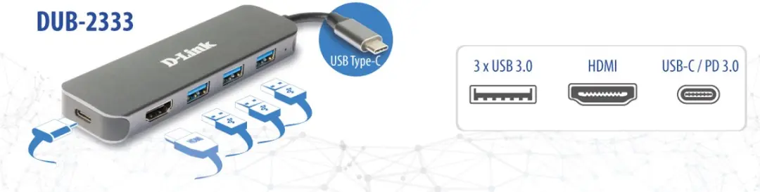 D-Link DUB-2333 USB-hub - Antraciet - afbeelding 3 van 6