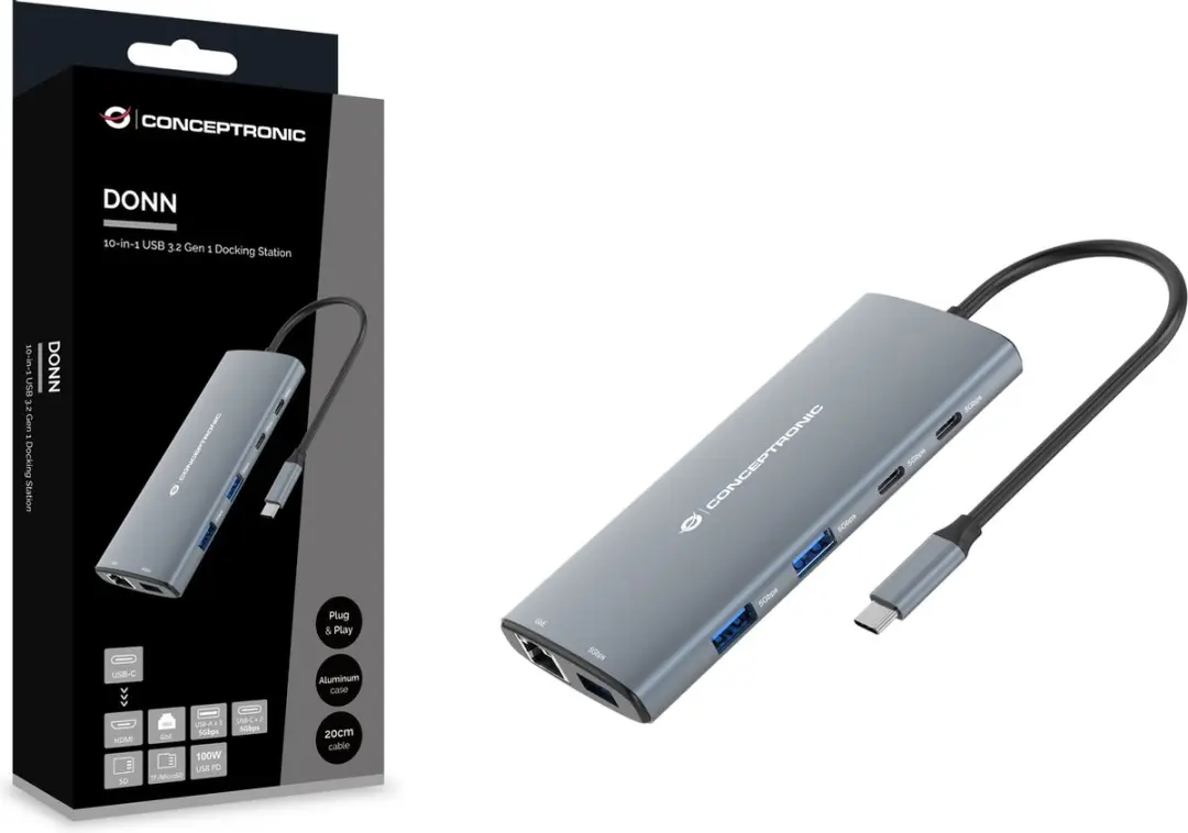 Conceptronic DONN06G Laptop Dock - Grijs - afbeelding 5 van 6
