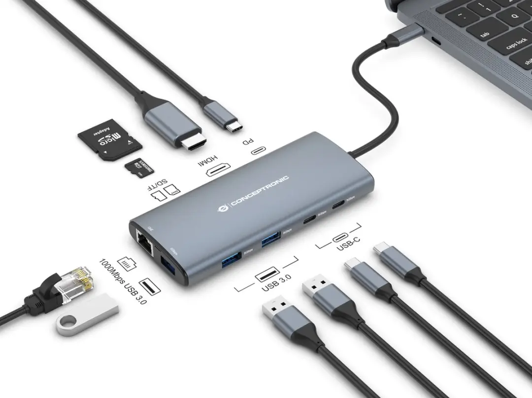 Conceptronic DONN06G Laptop Dock - Grijs - afbeelding 6 van 6