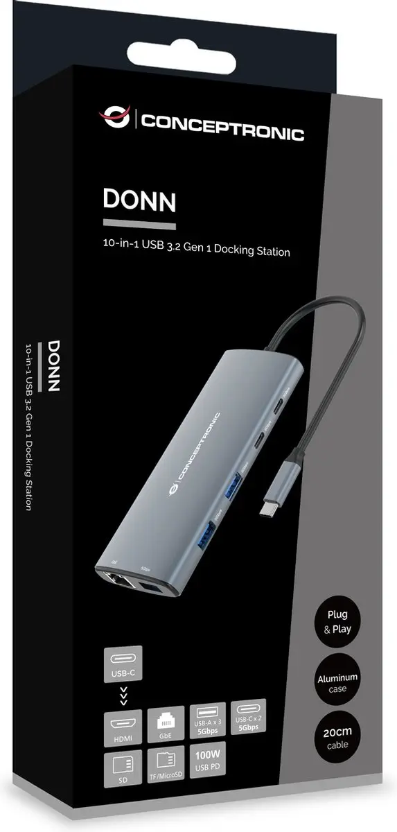 Conceptronic DONN06G Laptop Dock - Grijs - afbeelding 3 van 6