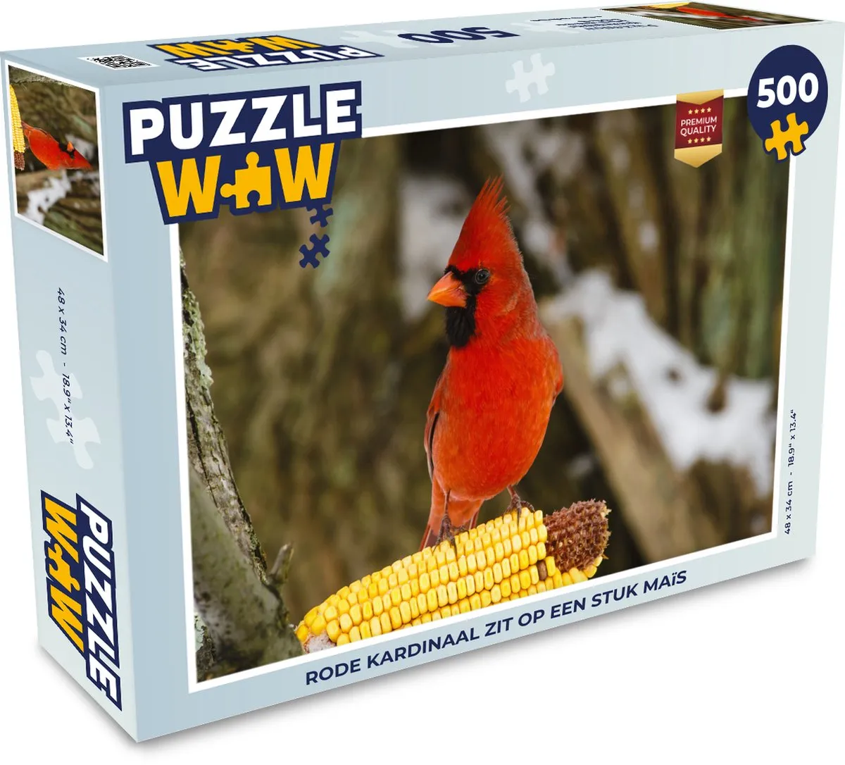 PuzzleWow Legpuzzel Rode Kardinaal op Maïs 500 Stuks