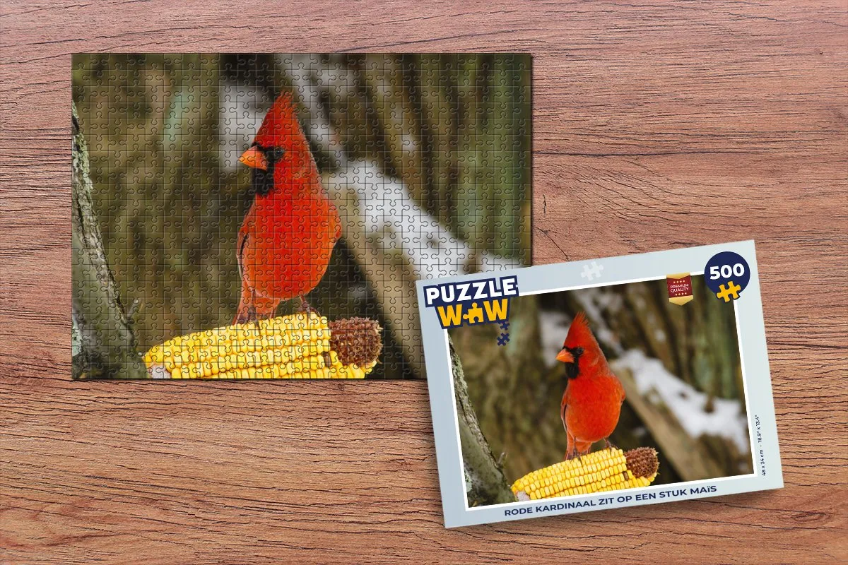 PuzzleWow Legpuzzel Rode Kardinaal op Maïs 500 Stuks - Multicolor