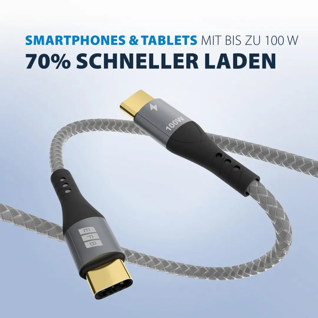 EFB Elektronik USB-C-kabel 100W 5A 3m - Grijs - afbeelding 4 van 6