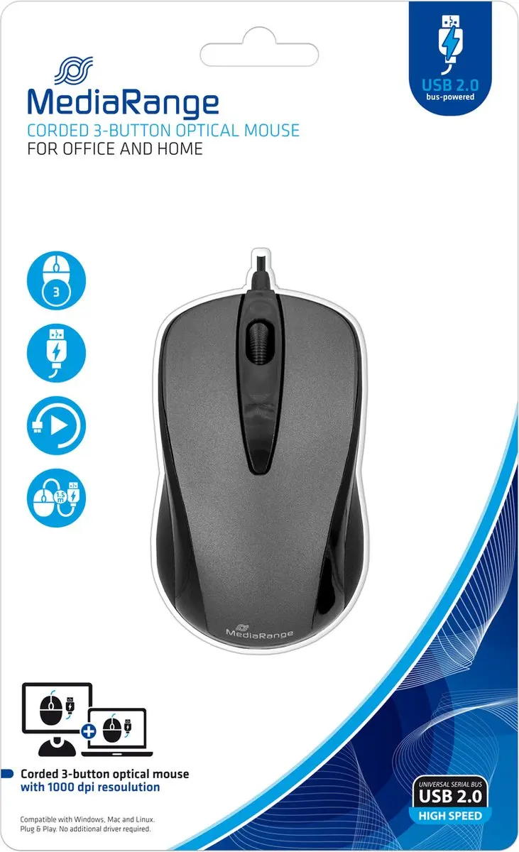 MediaRange MROS201 Optische Muis - 3 Knoppen - USB - afbeelding 4 van 6
