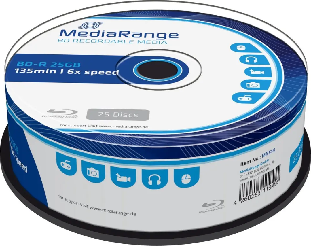 MediaRange MR514 BD-R Blu-ray Disc 25GB - 25 Stuks - afbeelding 2 van 4