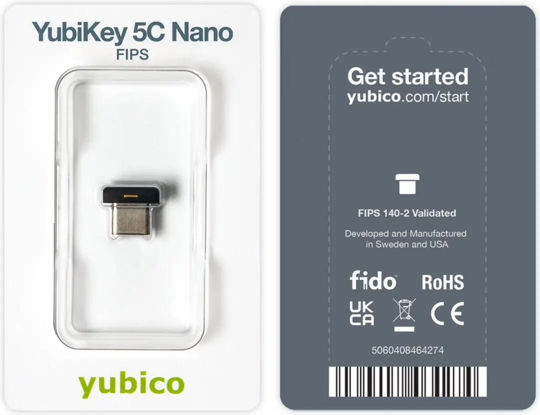 Yubico YubiKey 5C Nano FIPS USB-stick - Zwart/goud - afbeelding 2 van 5