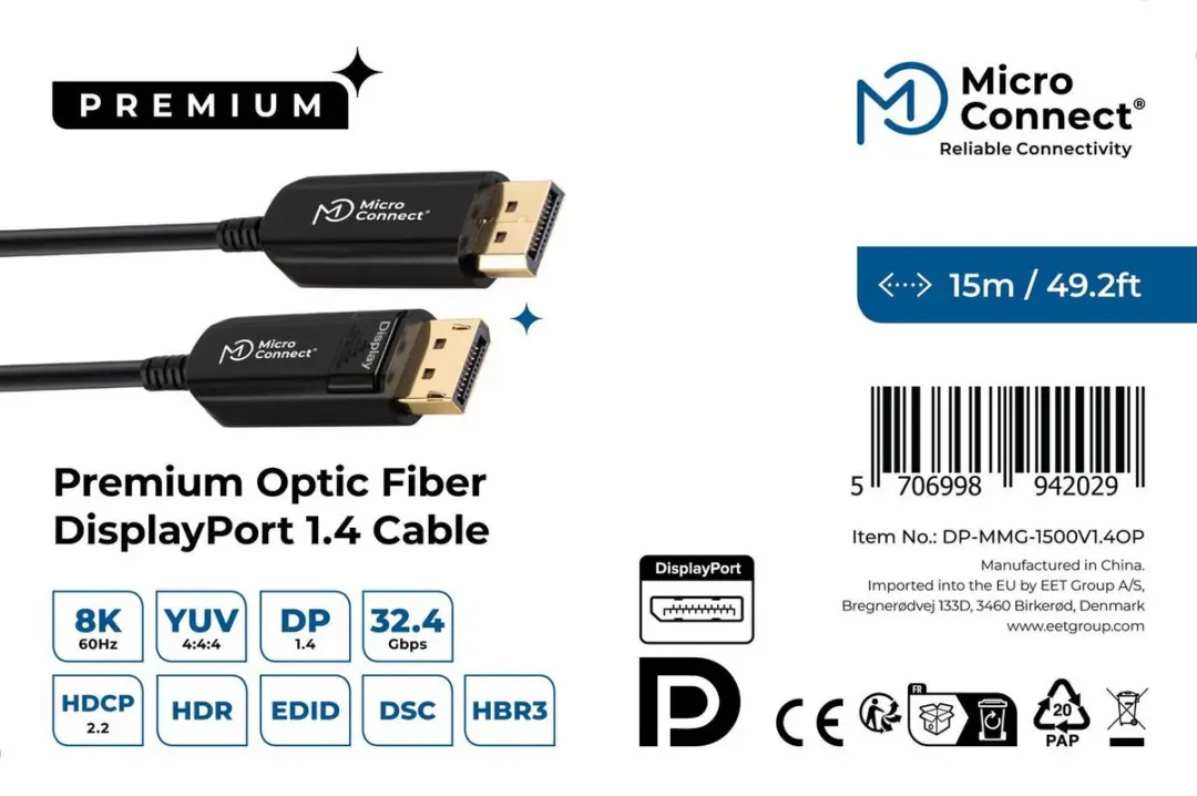 Microconnect DP-MMG-1500V1.4OP DisplayPort kabel 15m Zwart - afbeelding 2 van 6