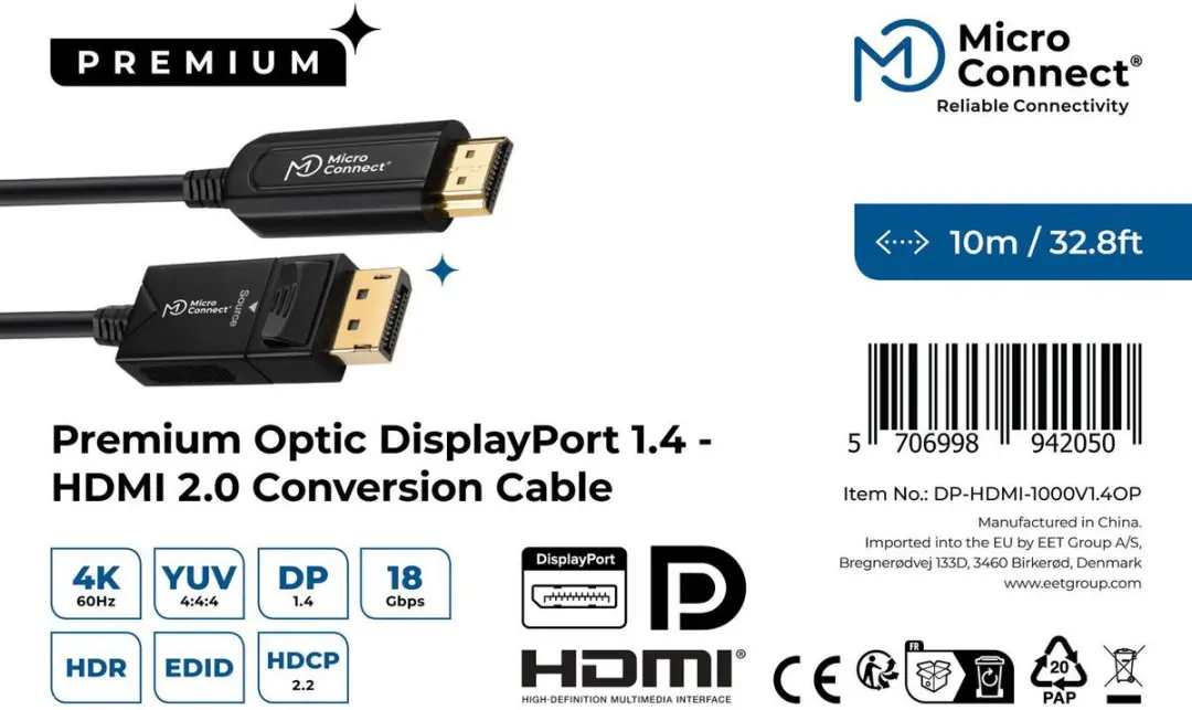 Microconnect DP-HDMI-1000V1.4OP Videokabel - 10m - Zwart - afbeelding 6 van 6