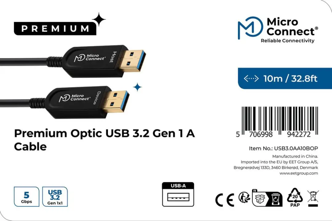 Microconnect USB3.0AA10BOP USB-kabel - 10m - Zwart - afbeelding 2 van 6