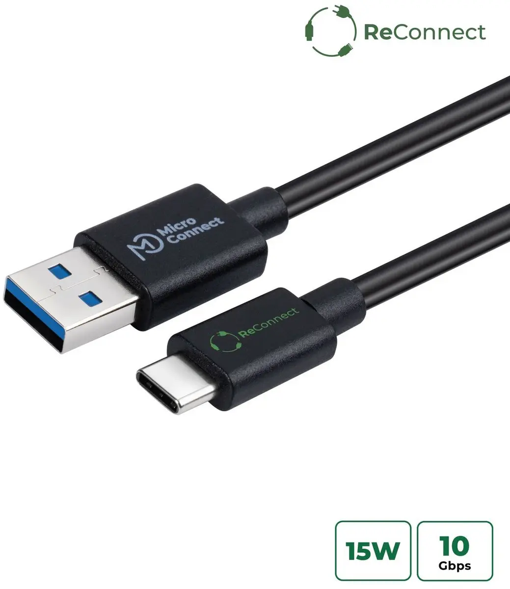 Microconnect ECO-USB3.2CA1 USB-kabel USB-A naar USB-C 1m - Zwart - afbeelding 4 van 5