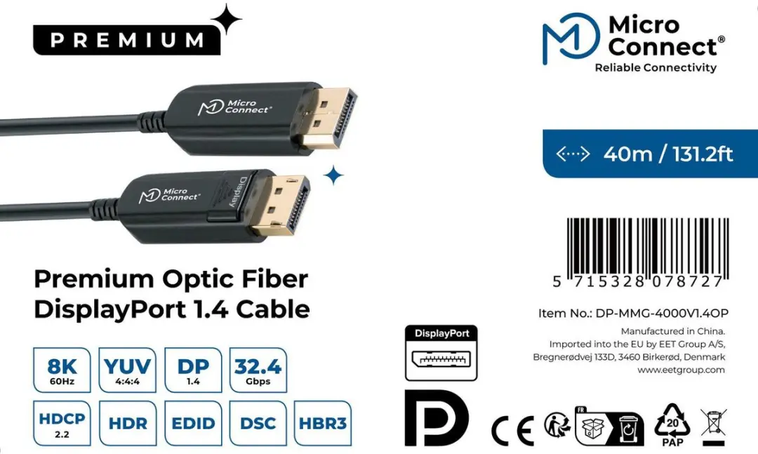 MicroConnect DP-MMG-4000V1.4OP DisplayPort Kabel - Zwart - afbeelding 2 van 4