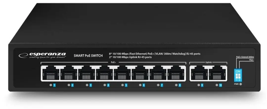 Esperanza ENS106 Netwerkschakelaar 10-Port PoE - Zwart - afbeelding 3 van 4