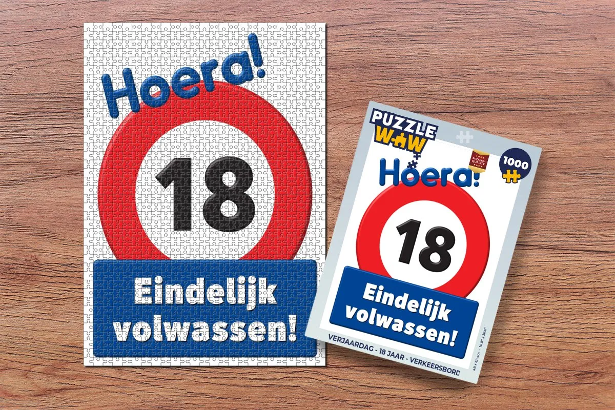 PuzzleWow Verjaardag Verkeersbord Legpuzzel 1000 Stuks - Multicolor