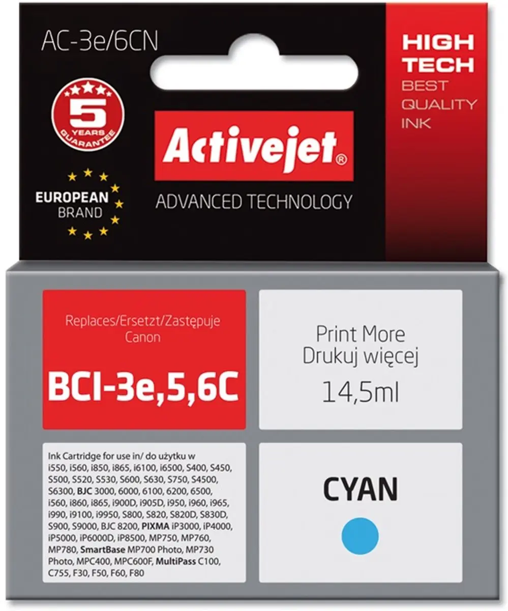 Activejet AC-3e/6CN Inktcartridge - 14.5ml - Cyaan - afbeelding 2 van 2