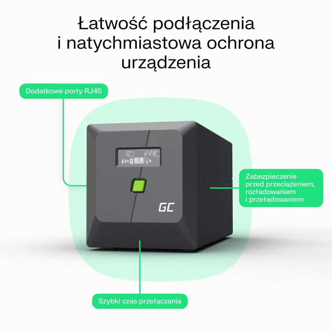 Green Cell UPSLM360 UPS - 360W Line-Interactive - Zwart - afbeelding 2 van 6